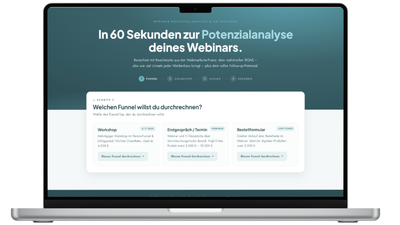 Webinar-Potenzialanalyse auf dem Laptop
